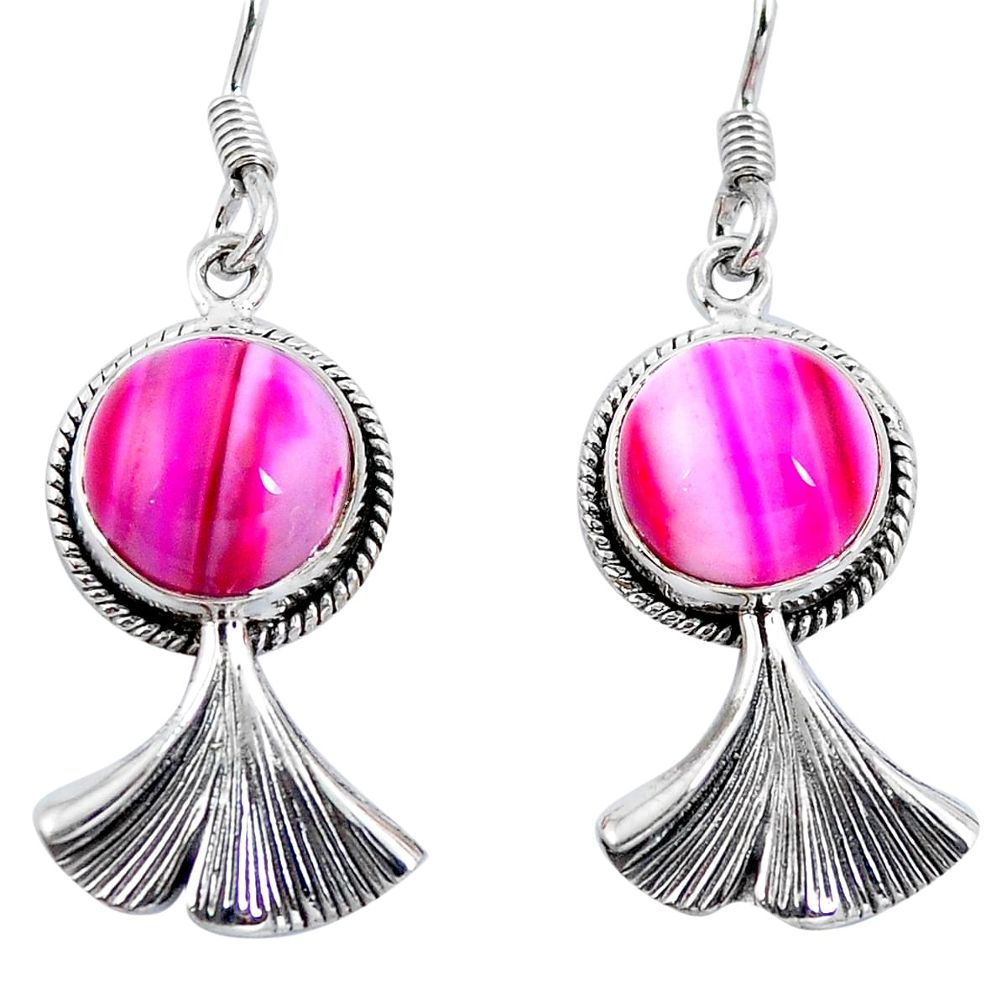 Natural pink botswana agate 925 sterling silver dangle earrings d30896