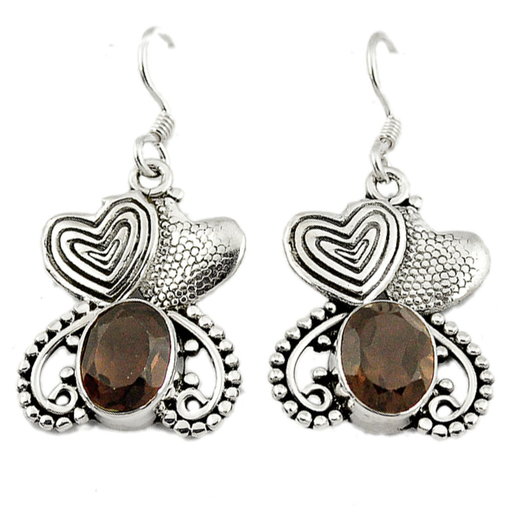 ver brown smoky topaz couple hearts earrings jewelry d3139