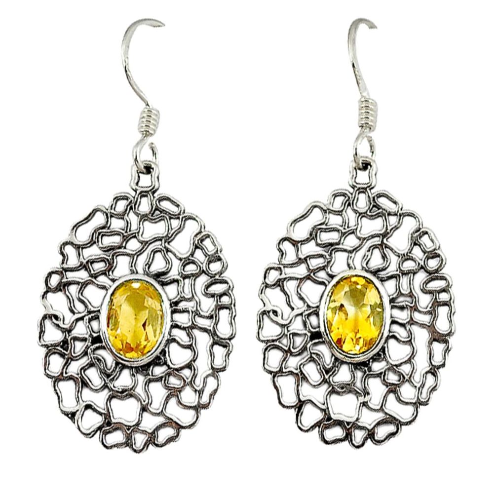 Natural yellow citrine 925 sterling silver dangle earrings jewelry d3144