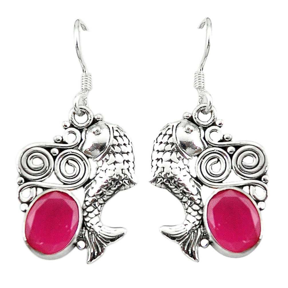 6.89 Red ruby quartz 925 sterling silver fish charm earrings jewelry d3202
