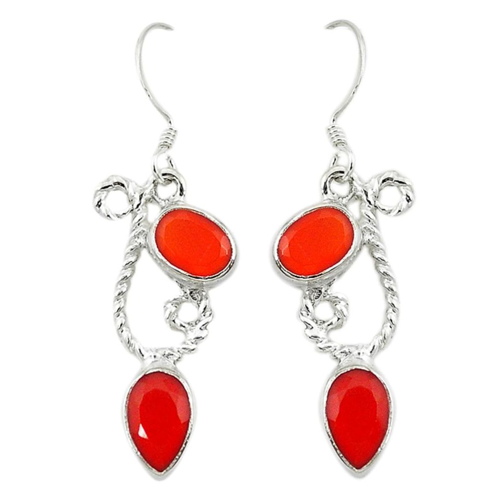 Natural orange cornelian (carnelian) 925 silver dangle earrings jewelry d3278