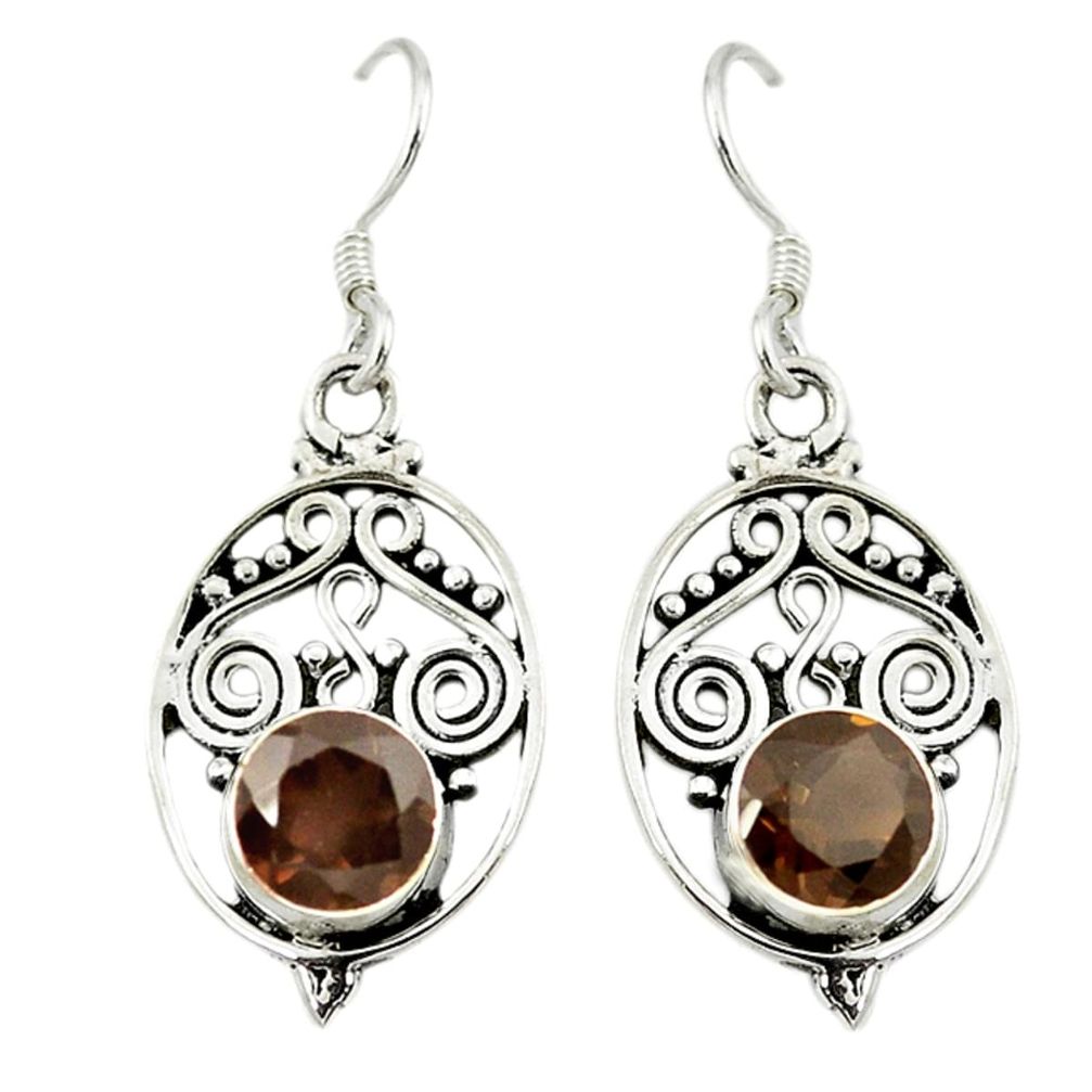 925 sterling silver brown smoky topaz round dangle earrings jewelry d3286