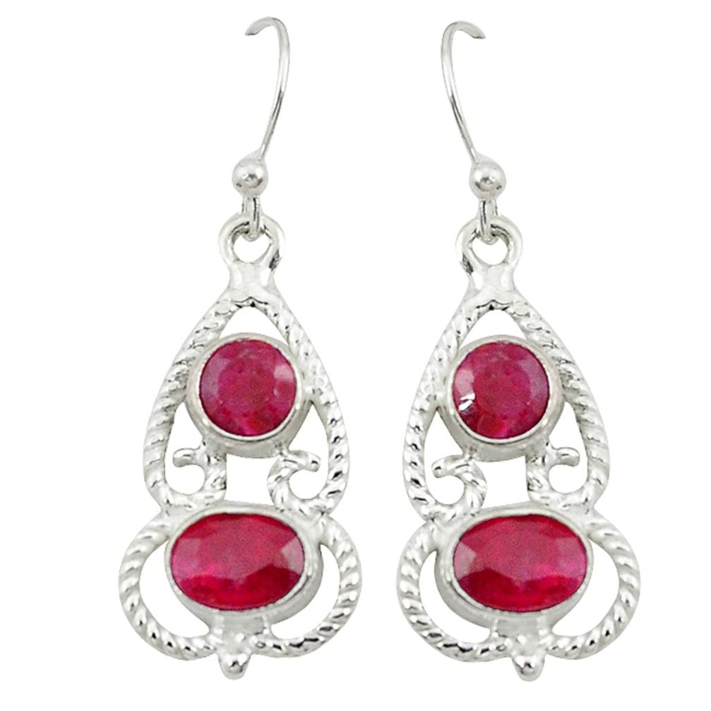 Red ruby quartz 925 sterling silver dangle earrings jewelry d3351