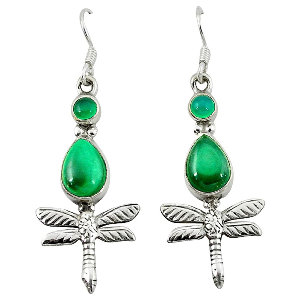 Natural green malachite (pilot's stone) 925 silver dragonfly earrings d3363