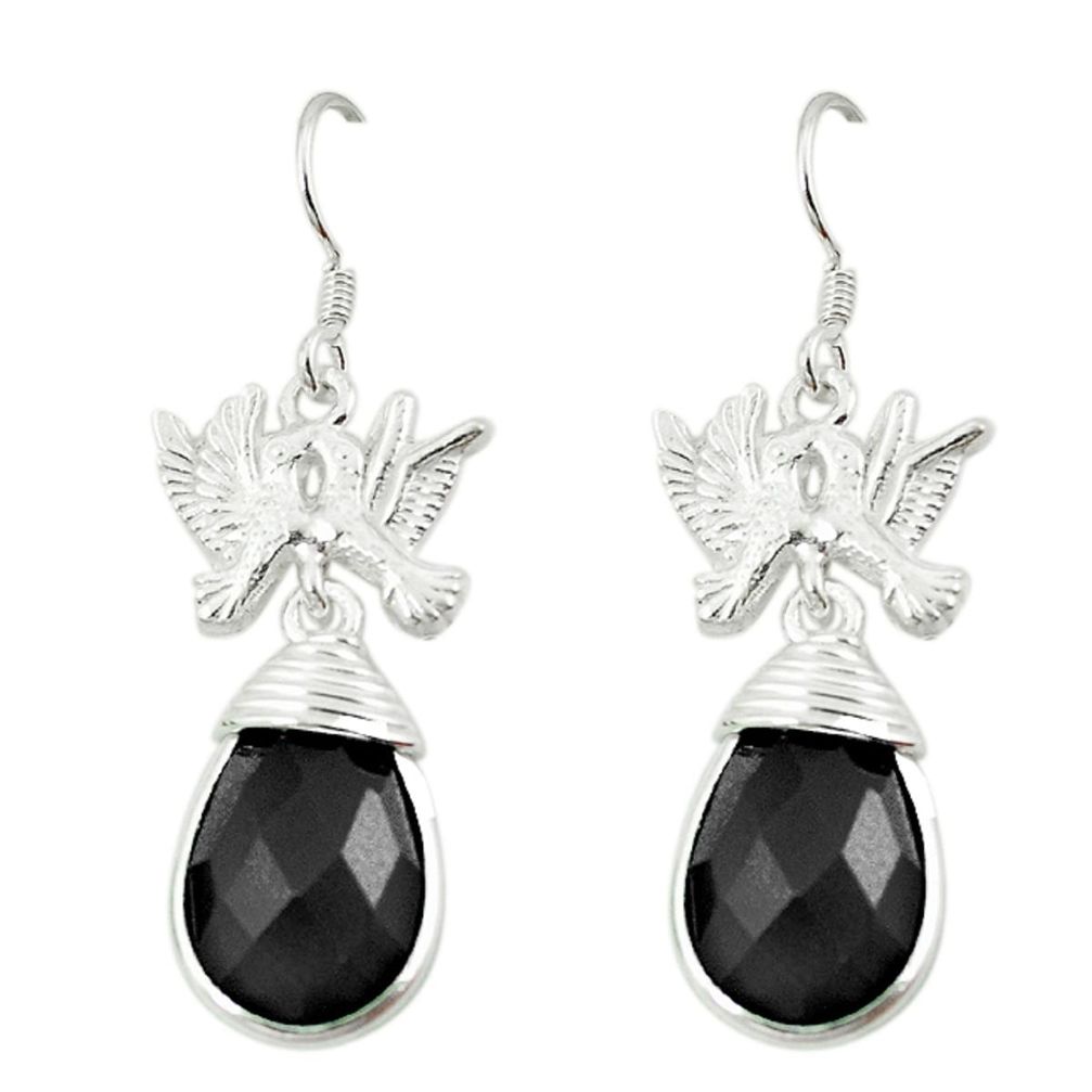 Natural black onyx 925 sterling silver love birds earrings jewelry d3393