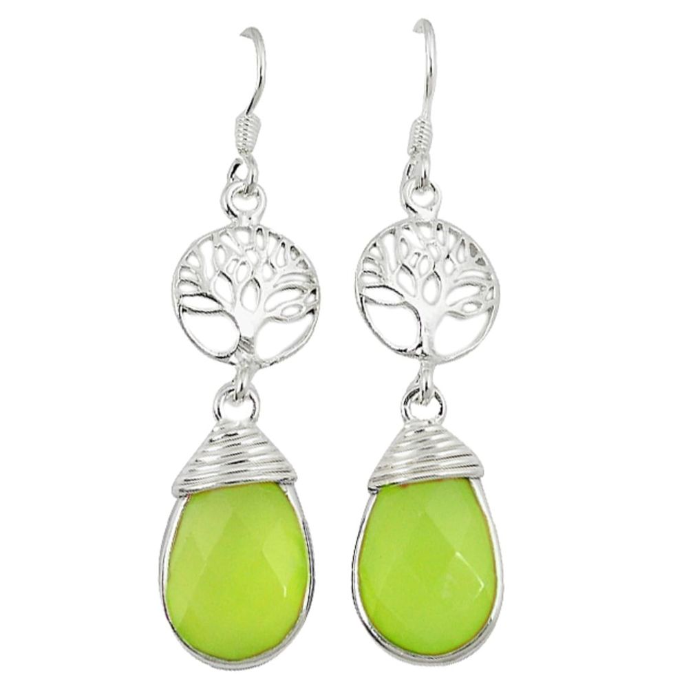 Fine green prehnite 925 sterling silver tree of life earrings jewelry d3404