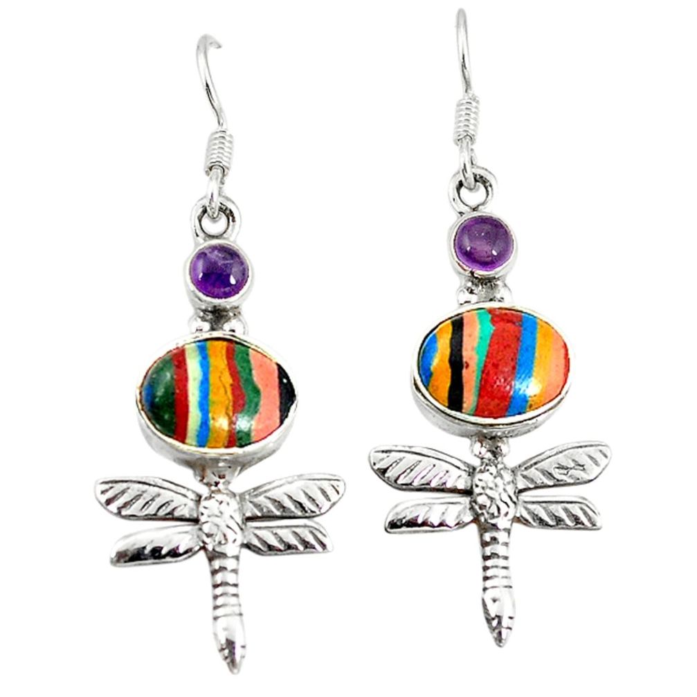 lor rainbow calsilica 925 silver dragonfly earrings d3484