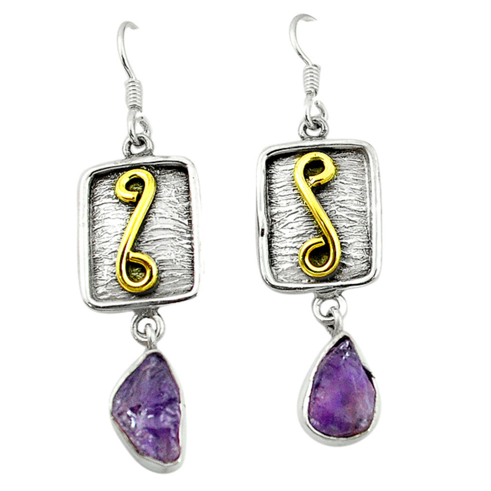 methyst rough 925 silver two tone dangle earrings d4501