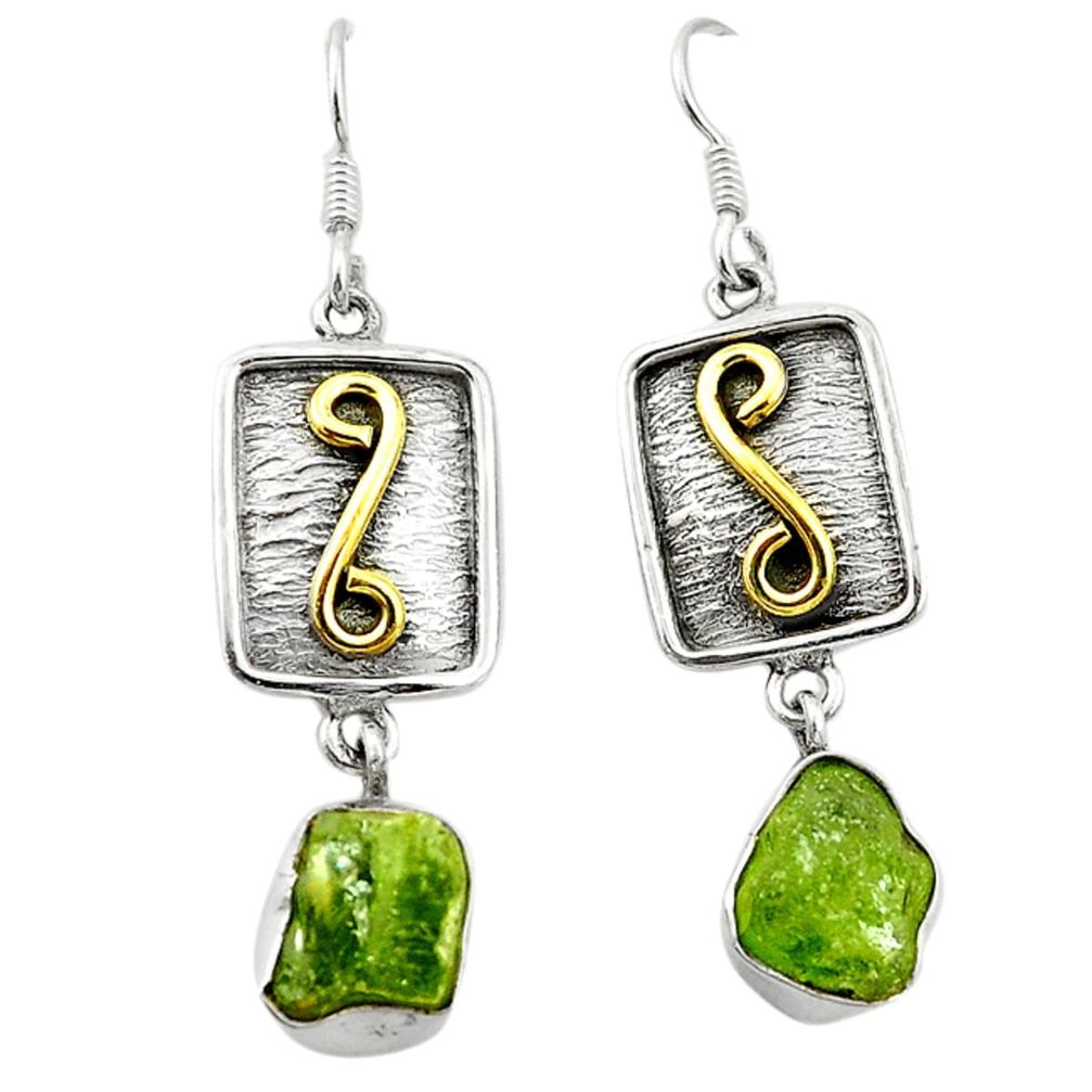 l green peridot rough 925 silver two tone dangle earrings d4531