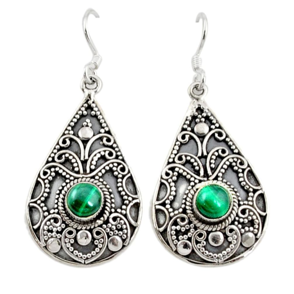 Natural green malachite (pilot's stone) 925 silver dangle earrings d4561