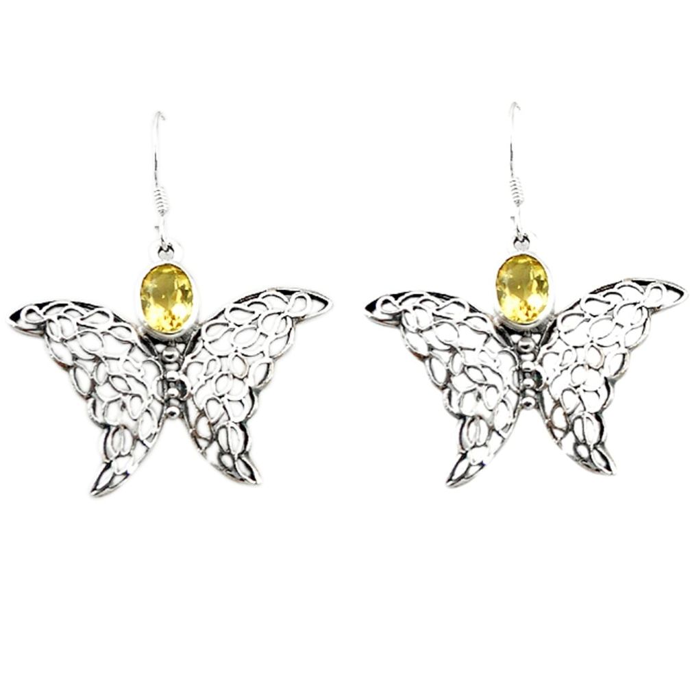 Natural yellow citrine 925 sterling silver butterfly earrings jewelry d4582