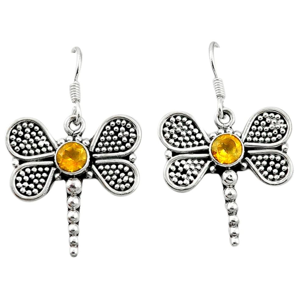 Natural yellow citrine 925 sterling silver dragonfly earrings d4597