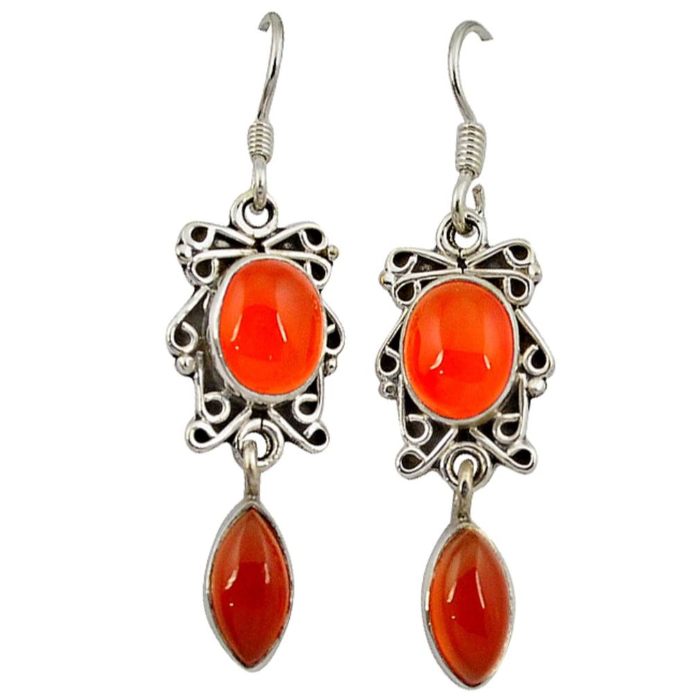 Natural orange cornelian (carnelian) 925 silver dangle earrings jewelry d4674