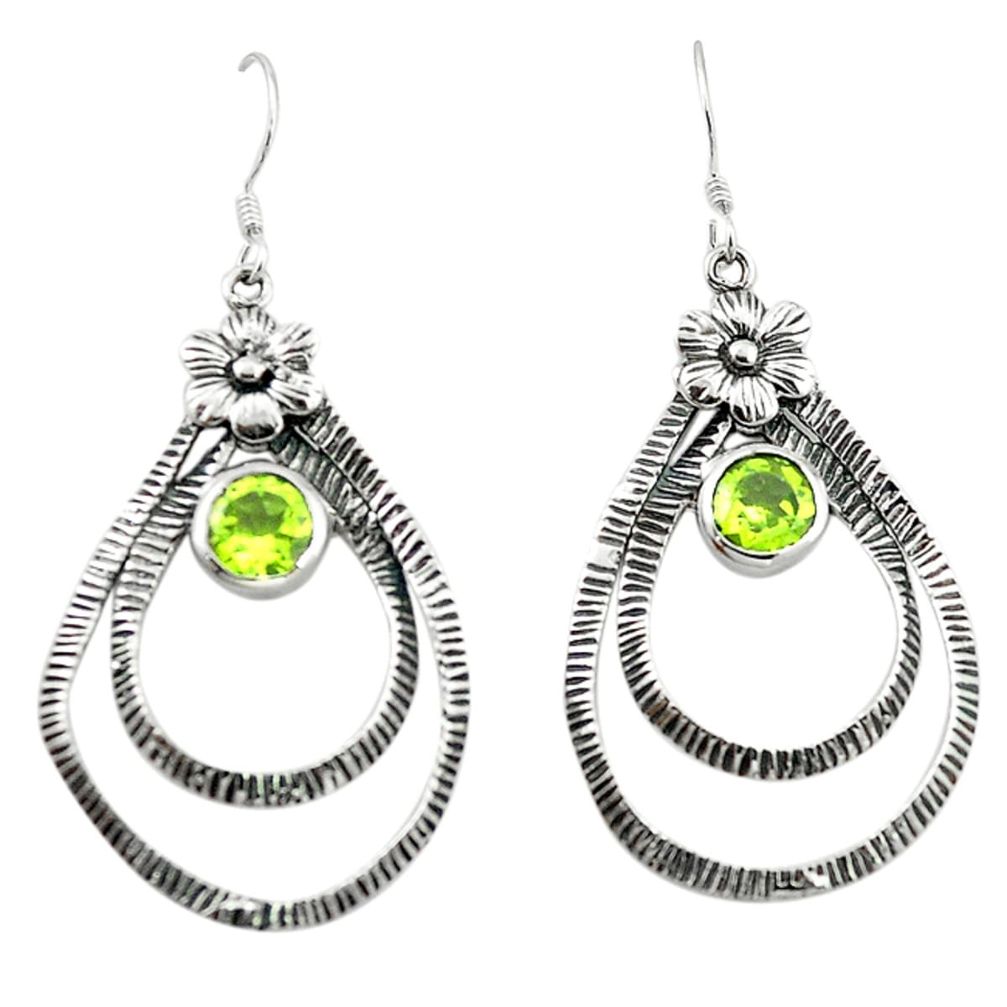 Natural green peridot 925 sterling silver flower earrings jewelry d4683