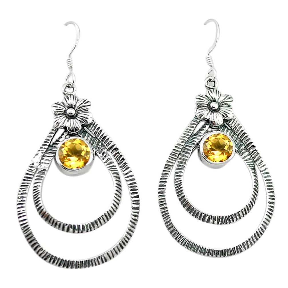 Natural yellow citrine 925 sterling silver flower earrings jewelry d4688