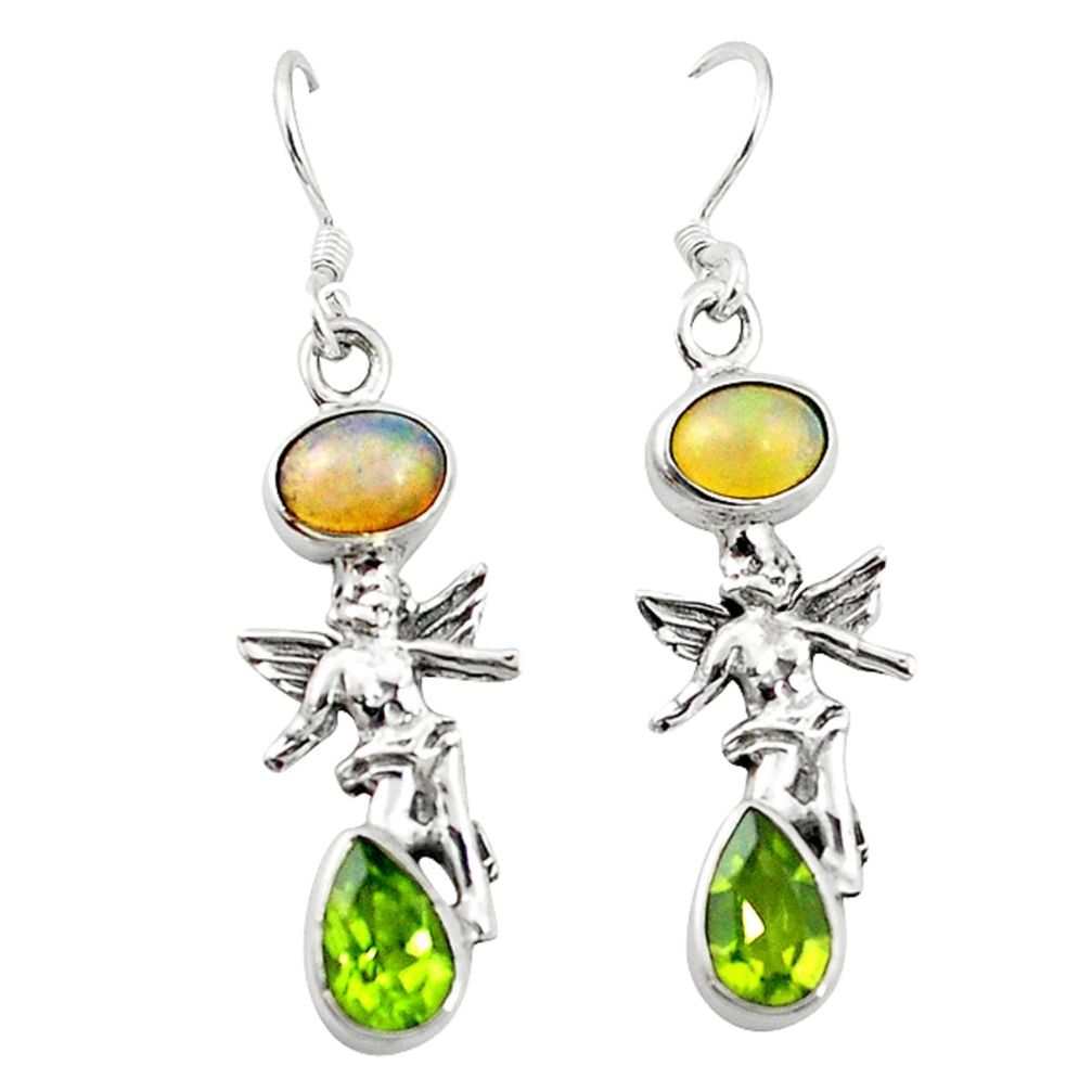 Natural multi color ethiopian opal 925 sterling silver angel earrings d4785