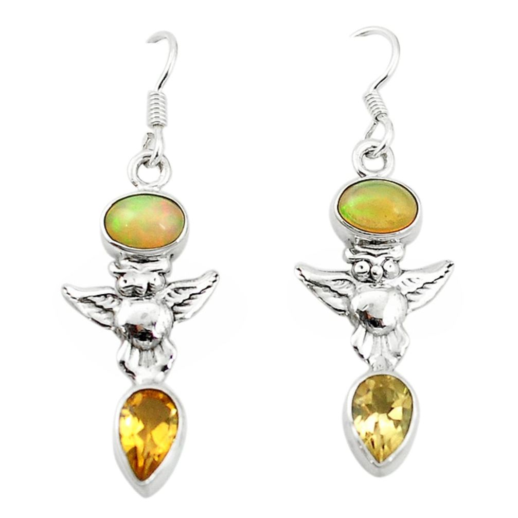 925 silver natural multi color ethiopian opal citrine owl earrings jewelry d4798