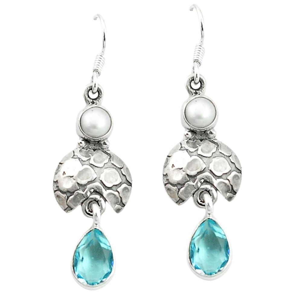 ver natural blue topaz white pearl dangle earrings d4859
