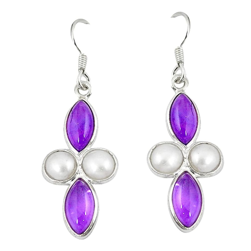 Natural purple amethyst pearl 925 sterling silver earrings jewelry d5003