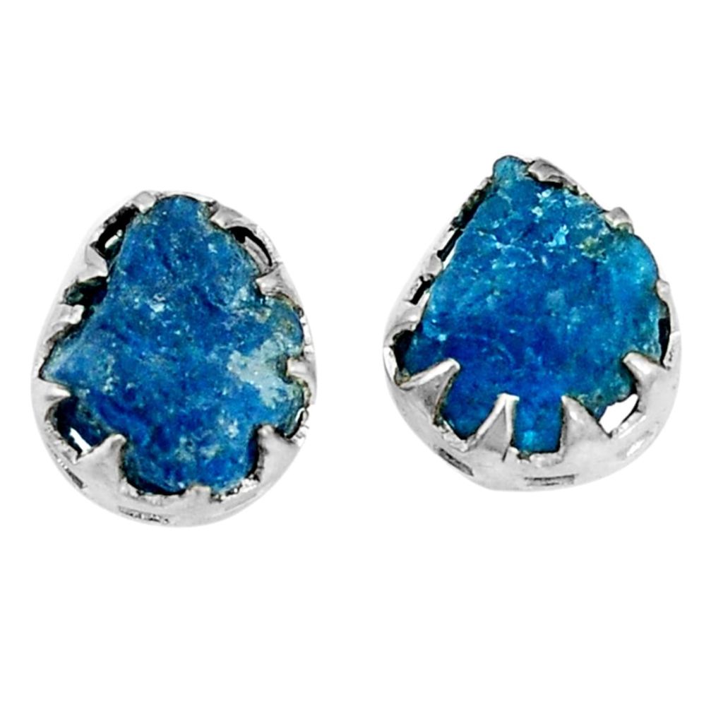 Blue apatite rough 925 sterling silver stud earrings jewelry d5210