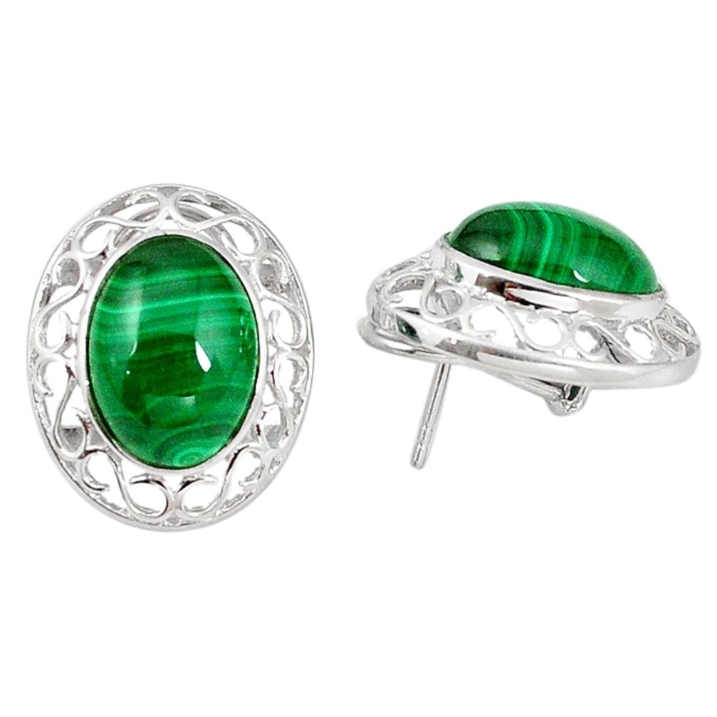 Natural green malachite (pilot's stone) 925 silver stud earrings d5561
