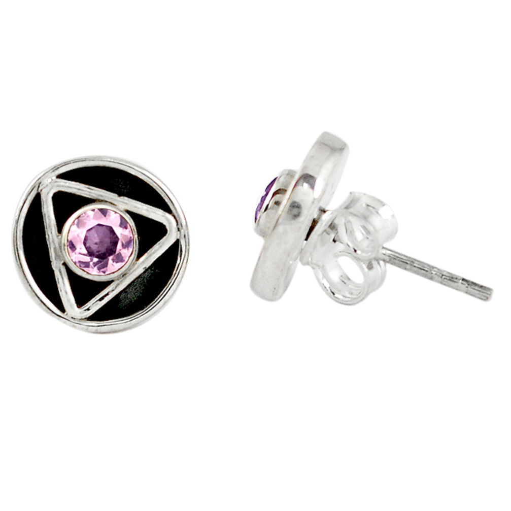 Pink kunzite (lab) round 925 sterling silver stud earrings jewelry d6265