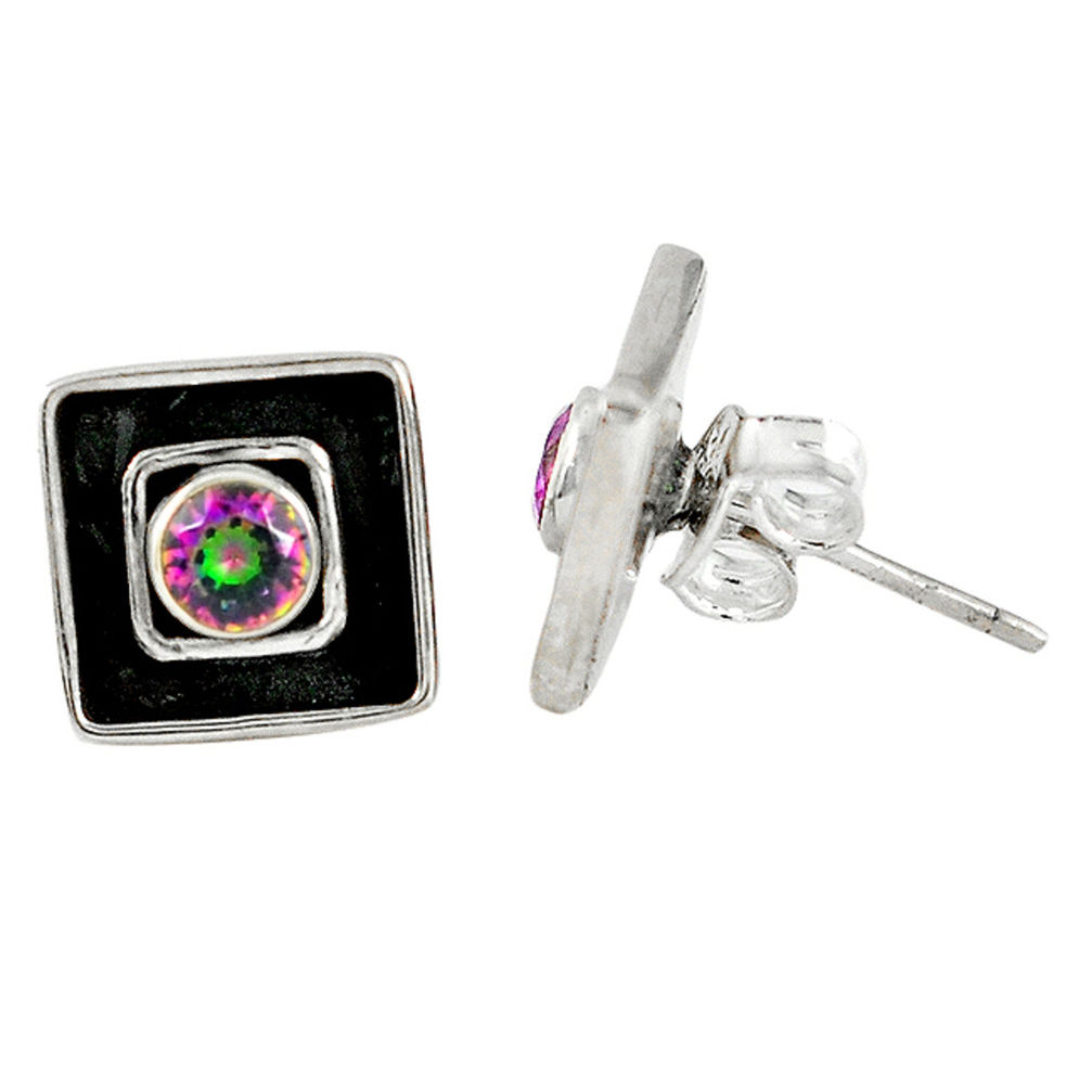 Multi color rainbow topaz 925 sterling silver stud earrings jewelry d6290