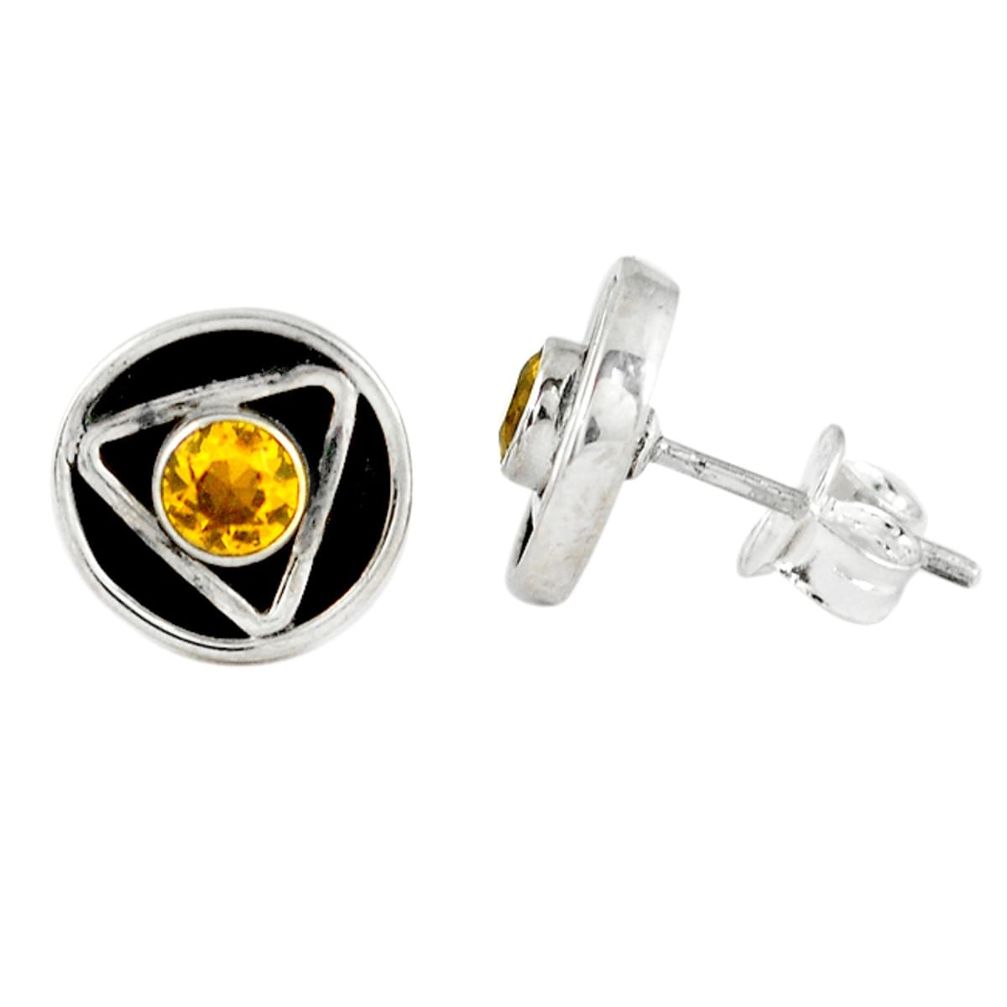 Natural yellow citrine 925 sterling silver stud earrings jewelry d6295