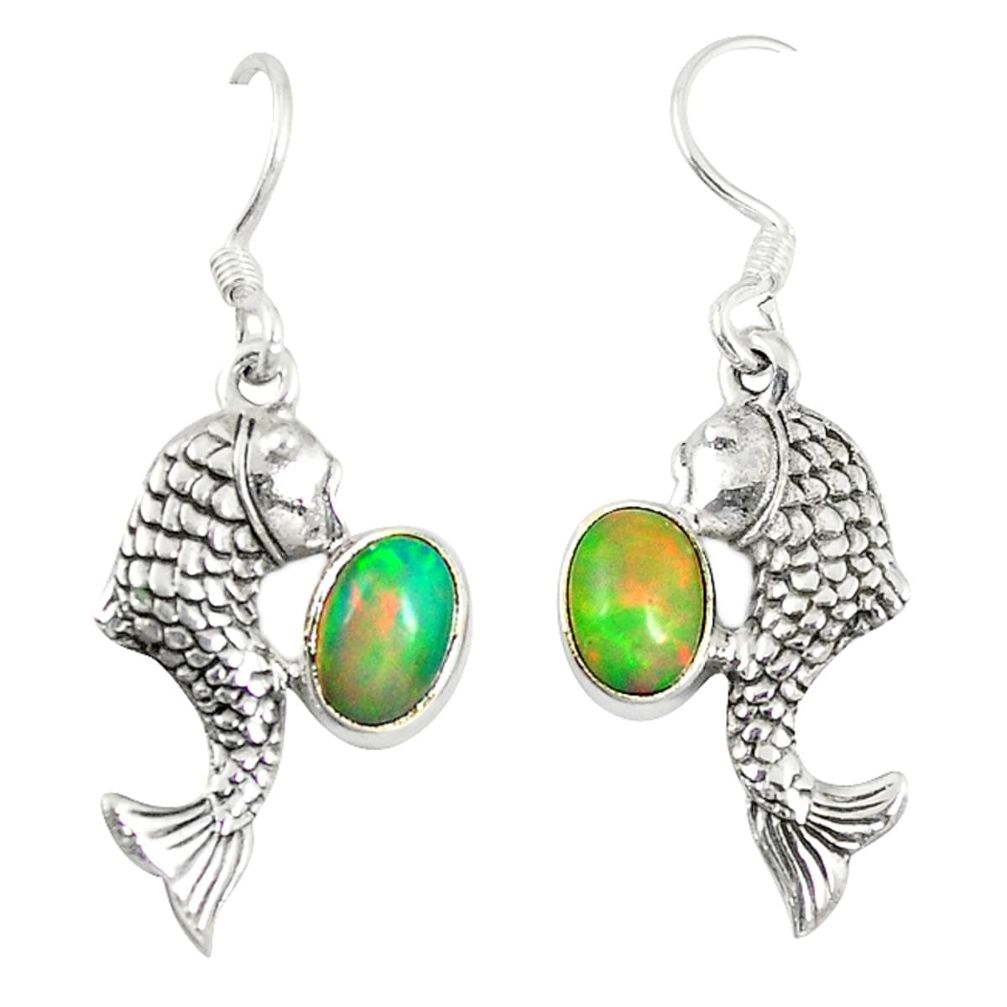 Natural multi color ethiopian opal 925 silver fish earrings jewelry d6466