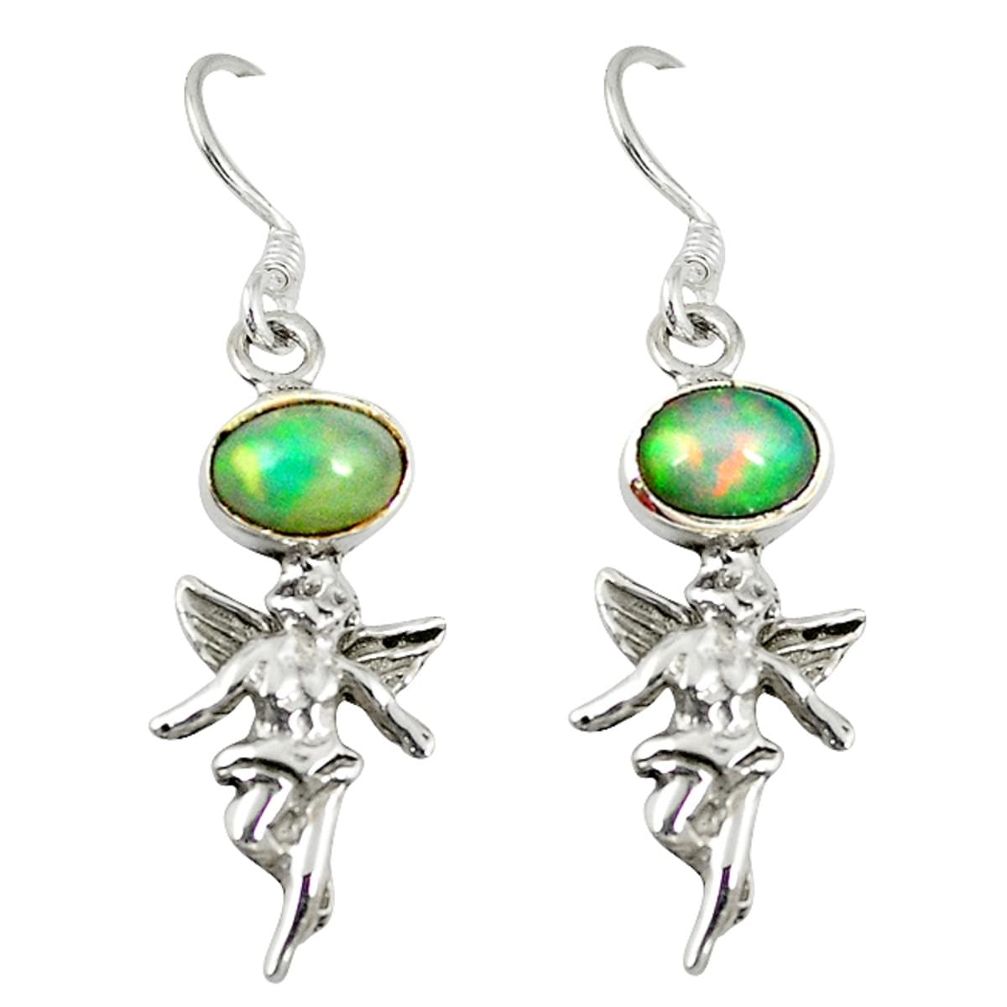 Natural multi color ethiopian opal 925 silver angel earrings jewelry d6471