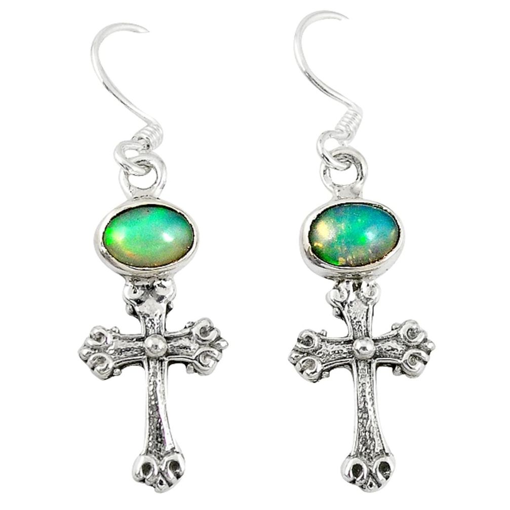 Natural multi color ethiopian opal 925 silver holy cross earrings d6476