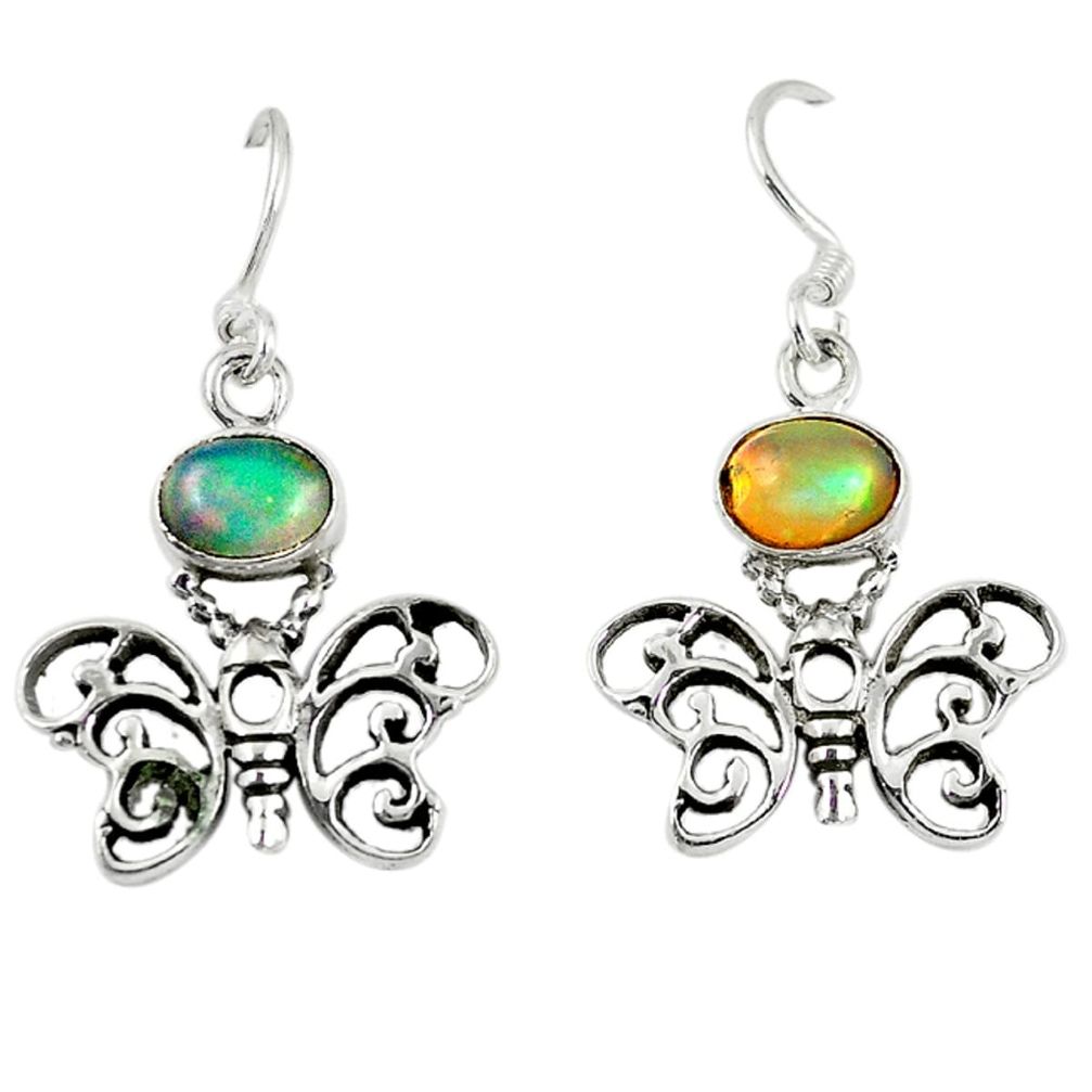 Natural multi color ethiopian opal 925 silver butterfly earrings jewelry d6494