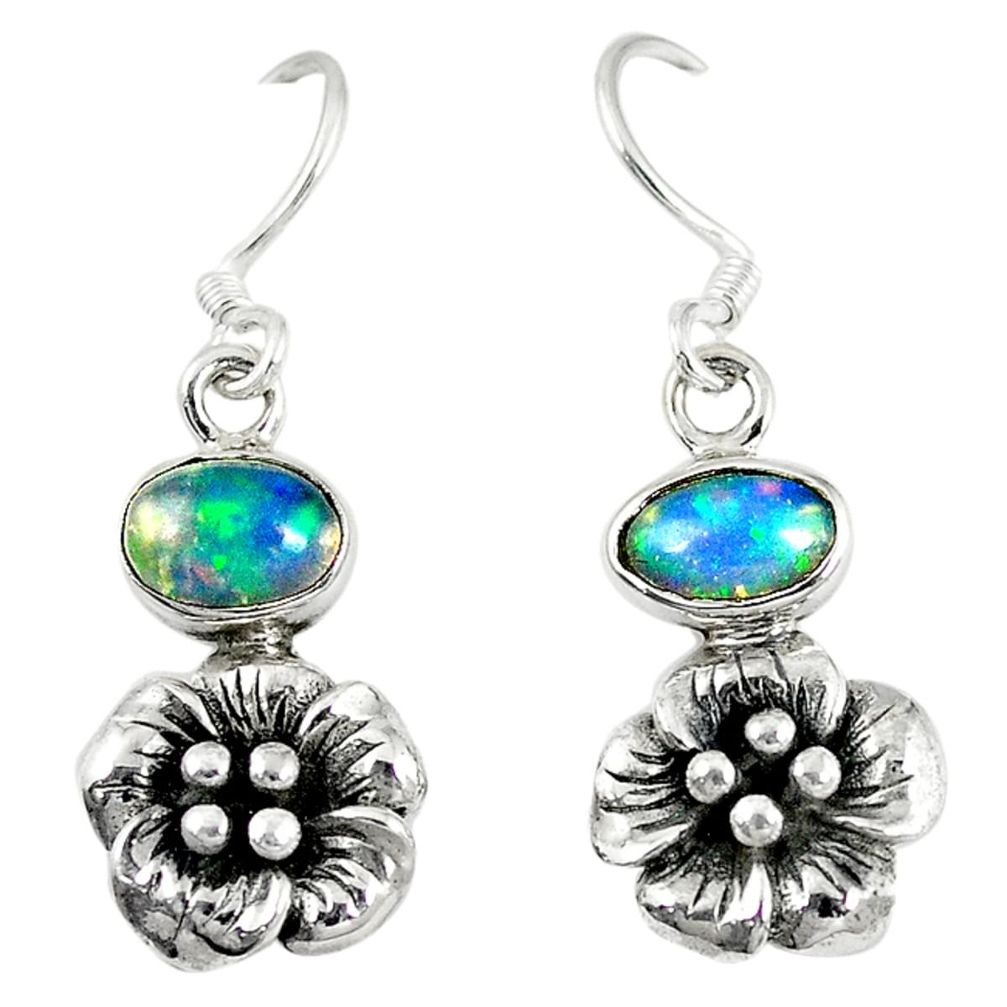 925 silver natural multi color ethiopian opal flower earrings jewelry d6500