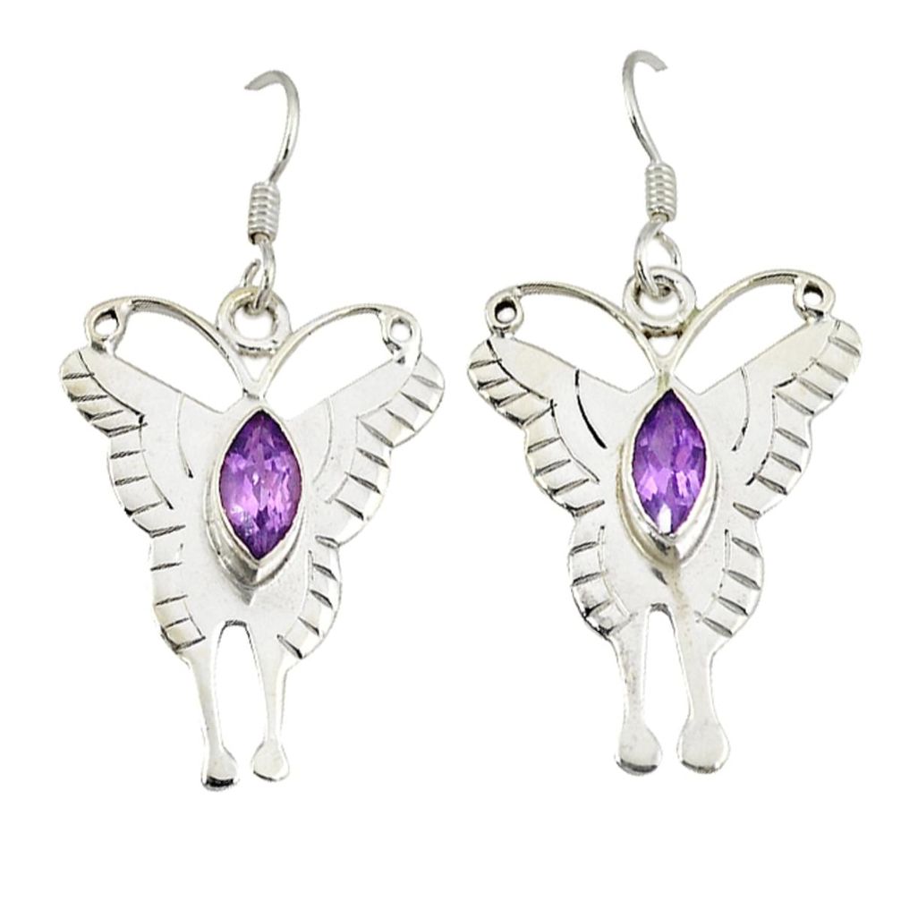 Natural purple amethyst 925 sterling silver butterfly earrings jewelry d6501