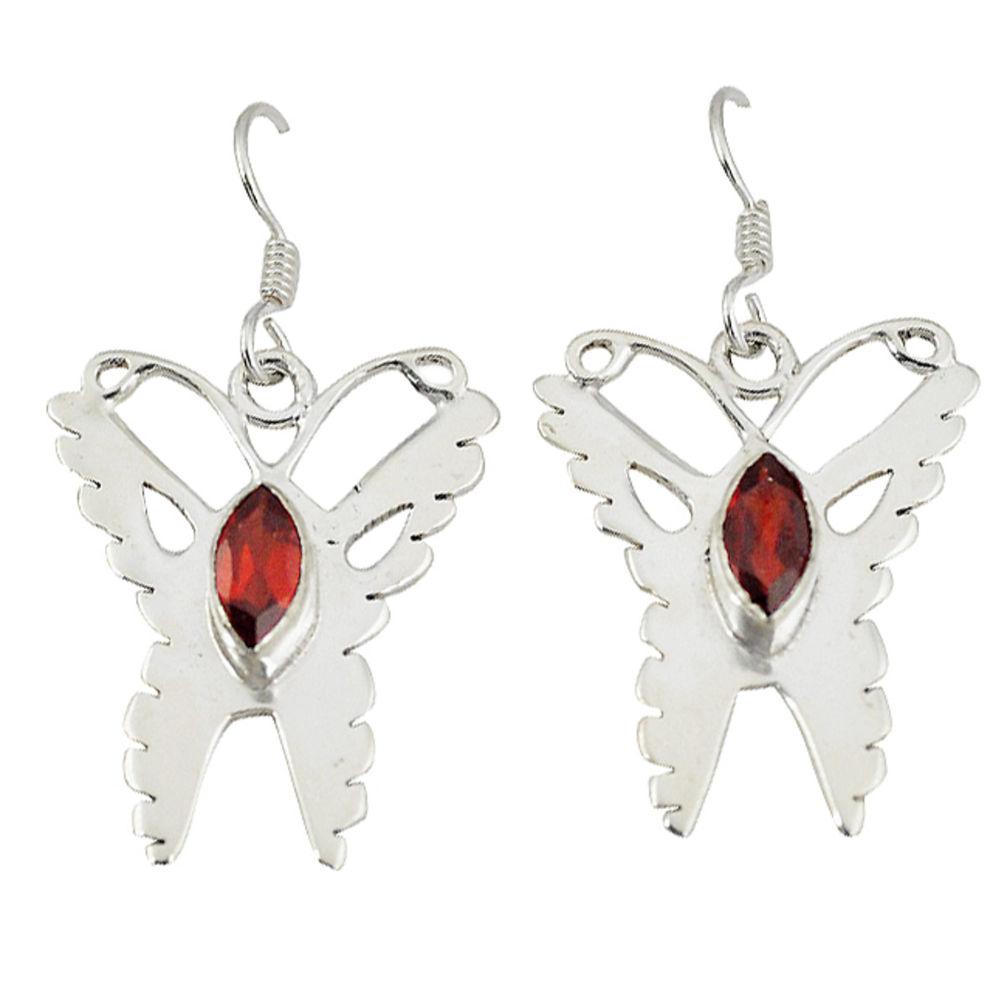 Natural red garnet 925 sterling silver butterfly earrings jewelry d6513
