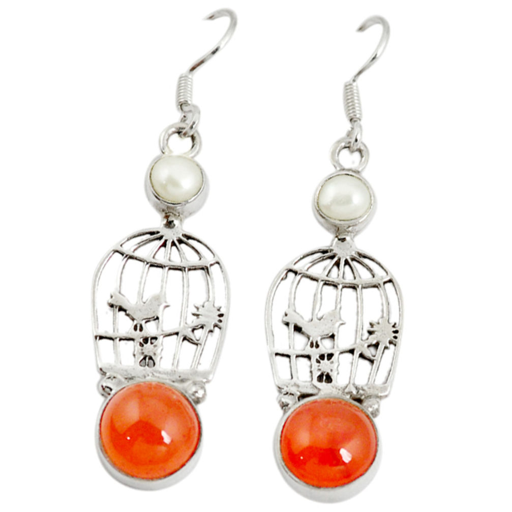 al orange cornelian (carnelian) dangle cage charm earrings d6515