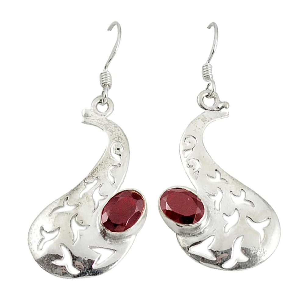 Natural red garnet 925 sterling silver dangle earrings jewelry d6542