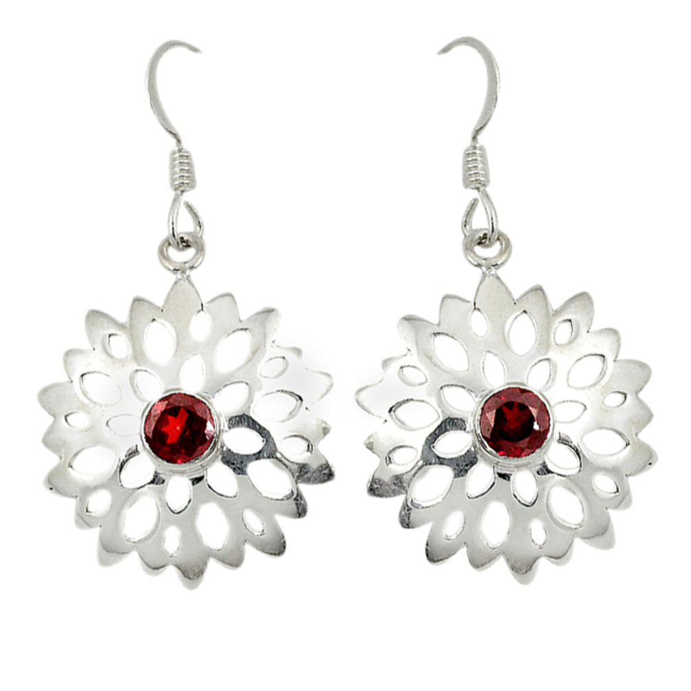 Natural red garnet 925 sterling silver dangle earrings jewelry d6598