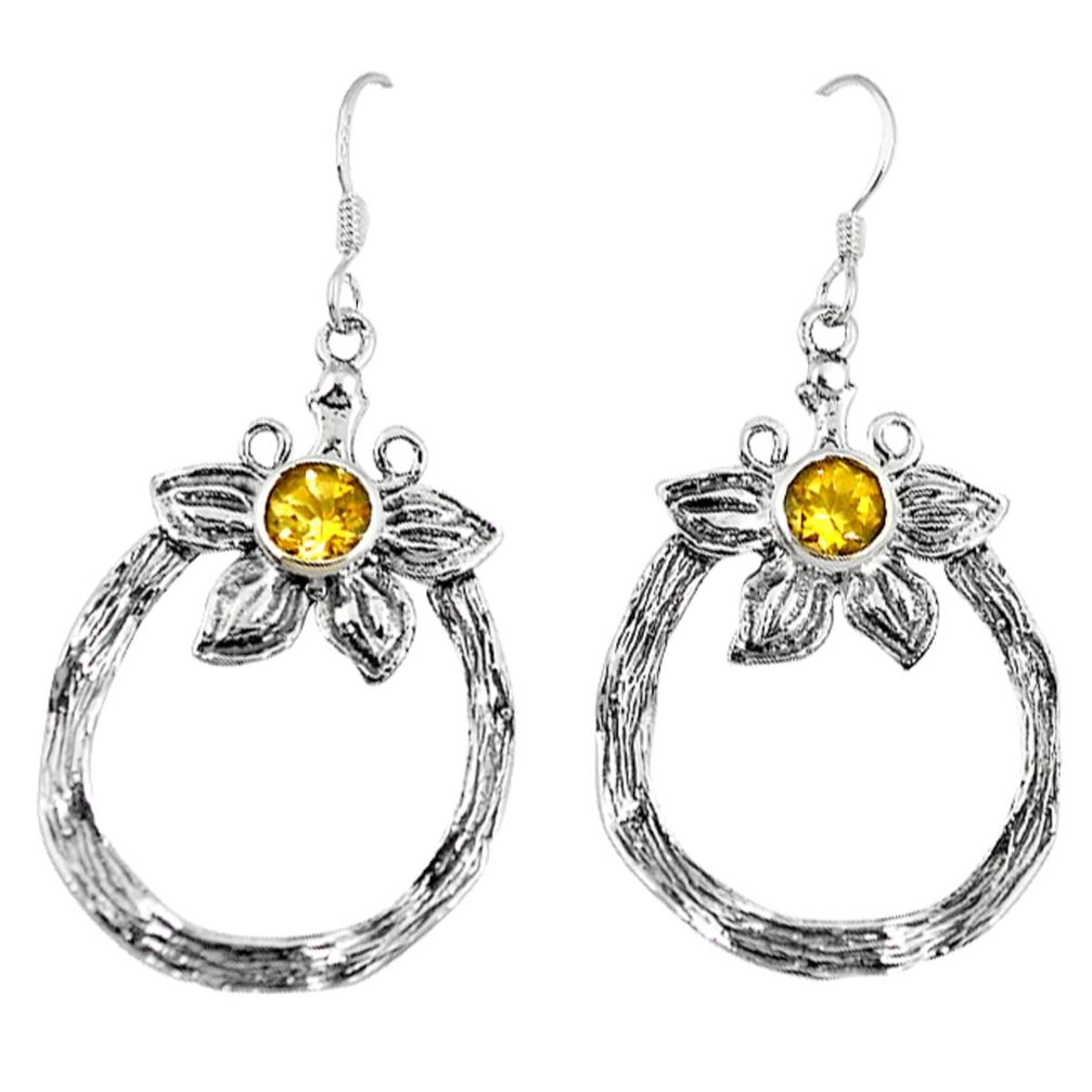 Natural yellow citrine 925 sterling silver dangle earrings jewelry d6603