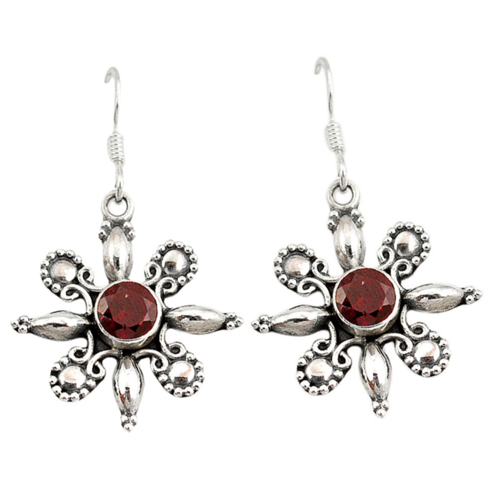 Natural red garnet 925 sterling silver dangle earrings jewelry d6651