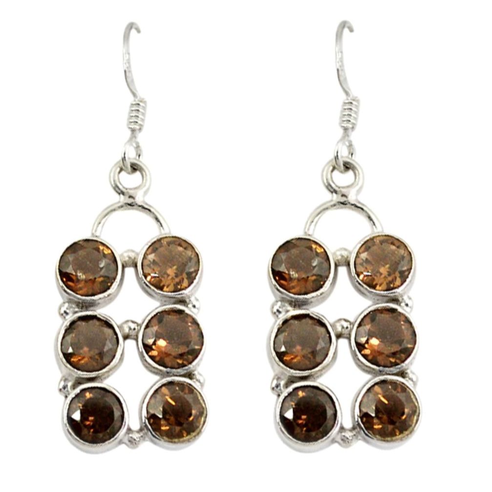 Brown smoky topaz 925 sterling silver dangle earrings jewelry d6658