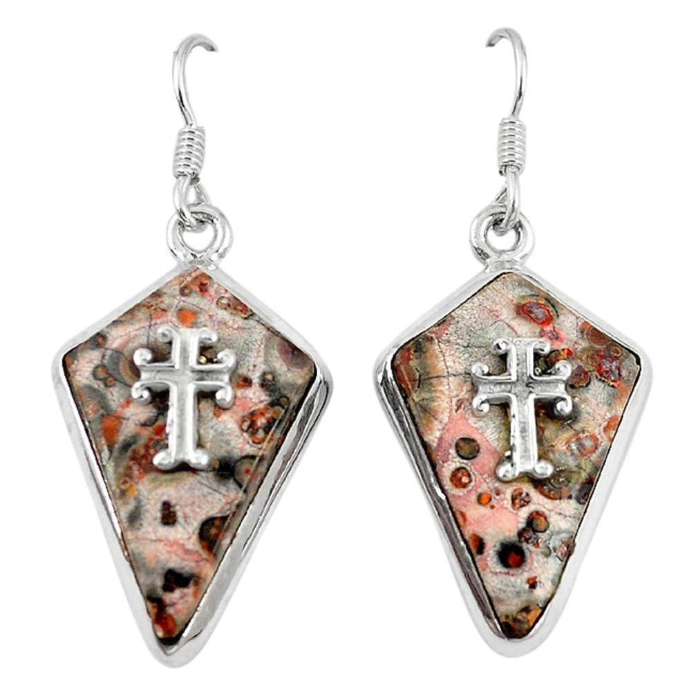 Natural multicolor ocean sea jasper (madagascar) 925 silver cross earrings d6732