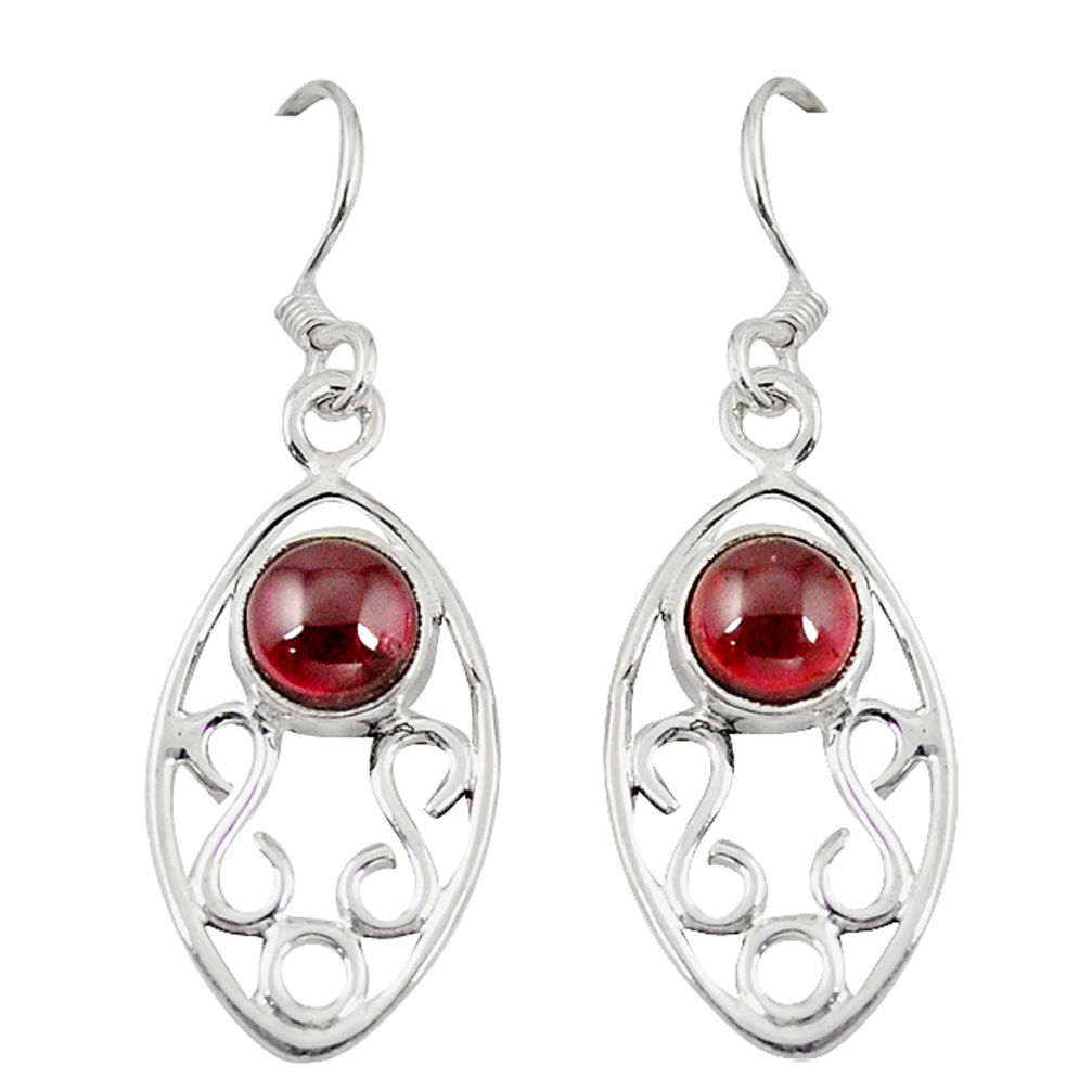 Natural red garnet round 925 sterling silver dangle earrings jewelry d6814