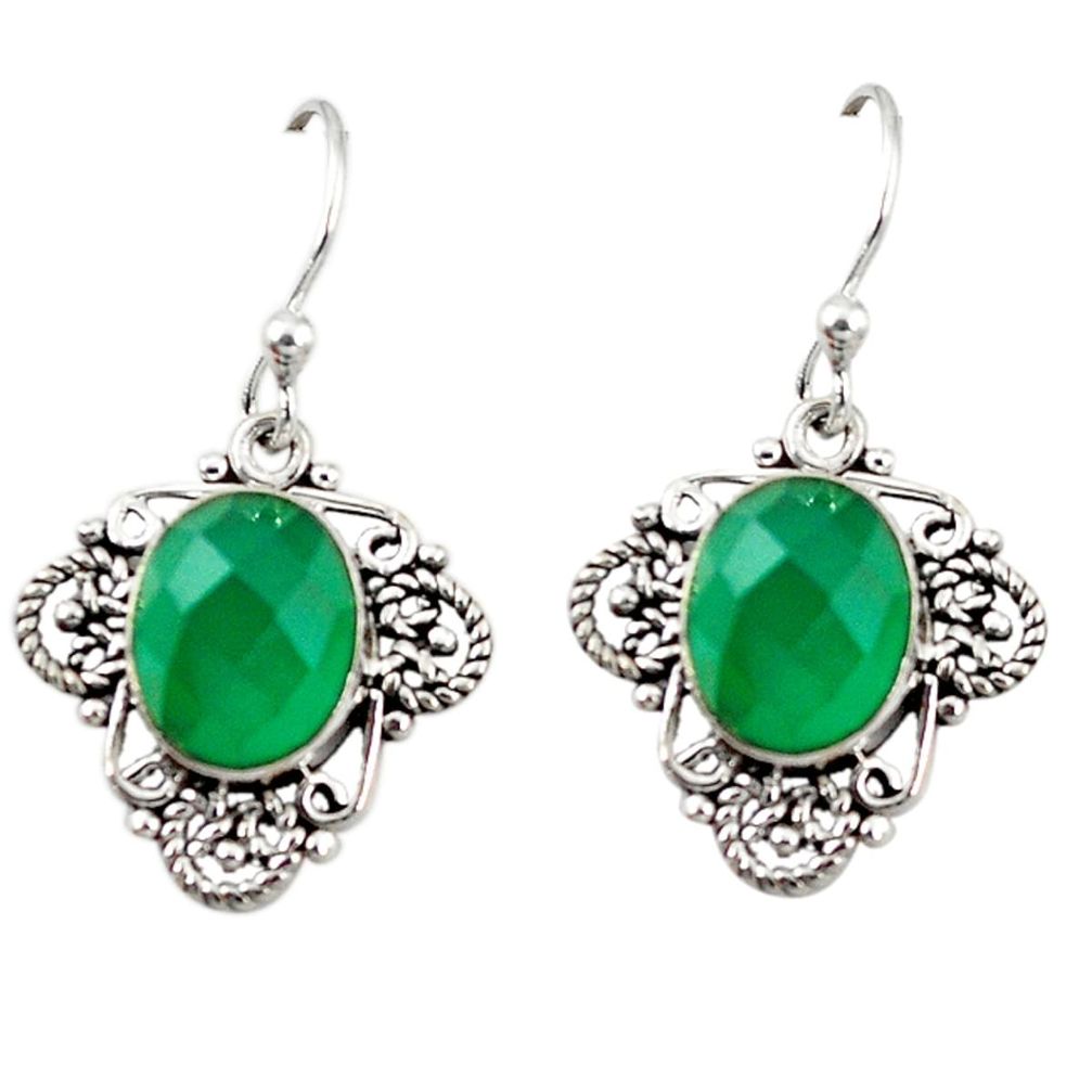 Natural green chalcedony 925 sterling silver dangle earrings jewelry d6829