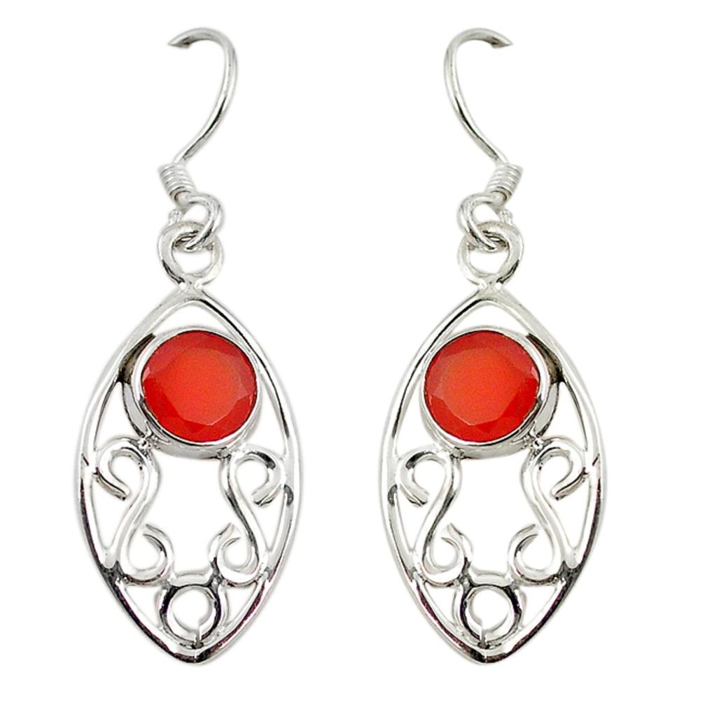 Natural orange cornelian (carnelian) 925 silver dangle earrings d6838