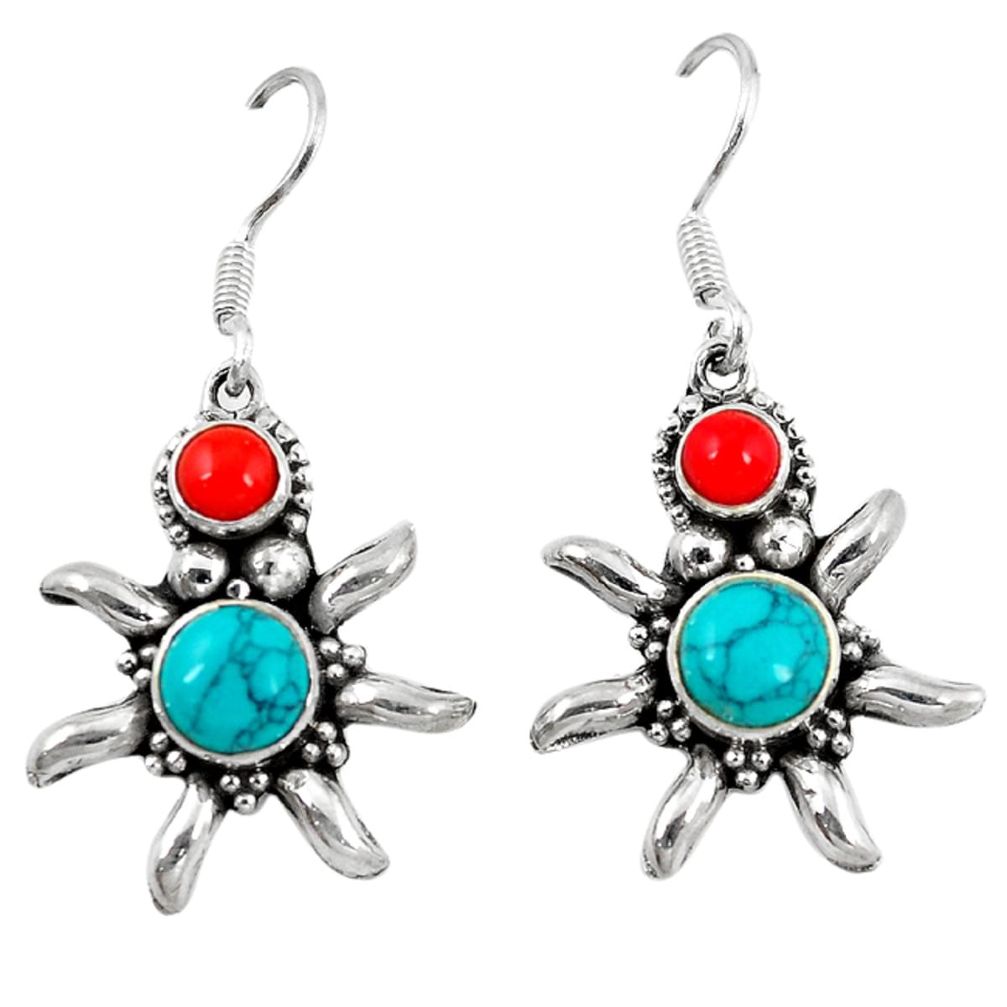 ver fine blue turquoise red coral dangle earrings d6845