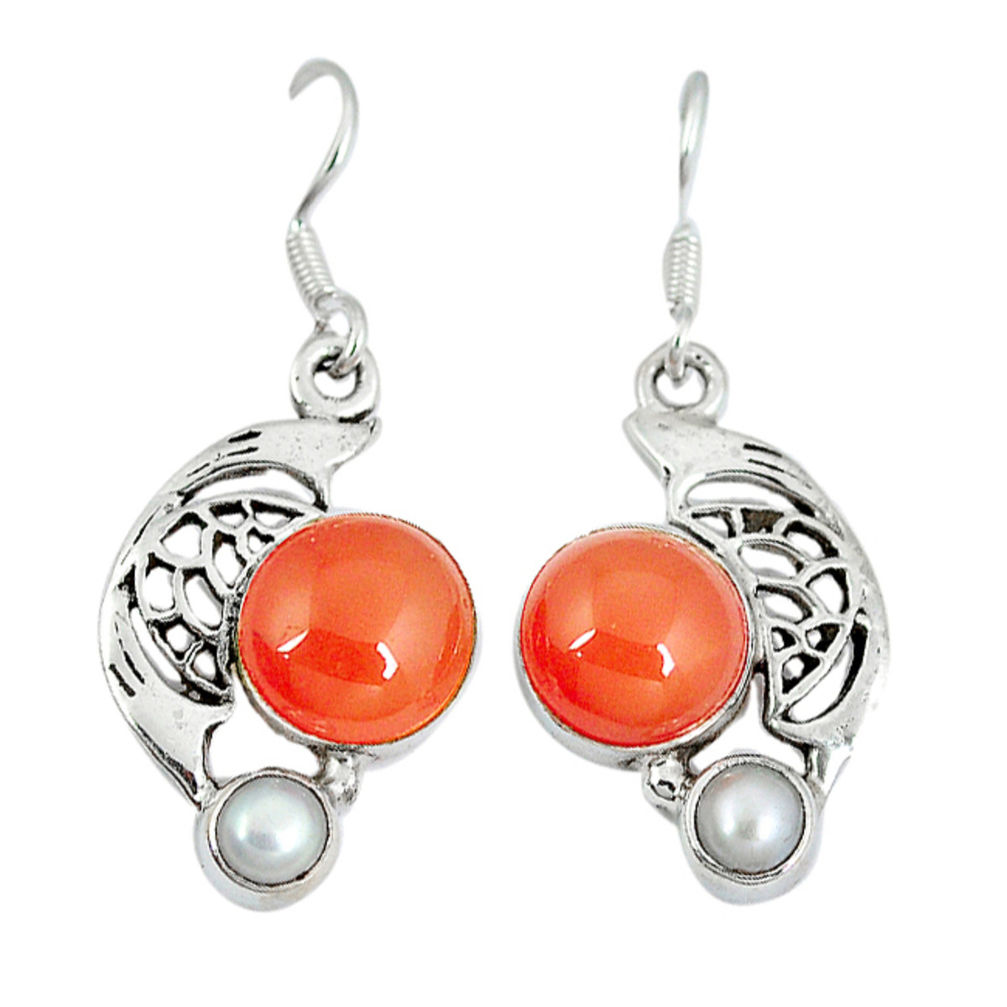 ornelian (carnelian) pearl 925 silver dangle earrings d6888