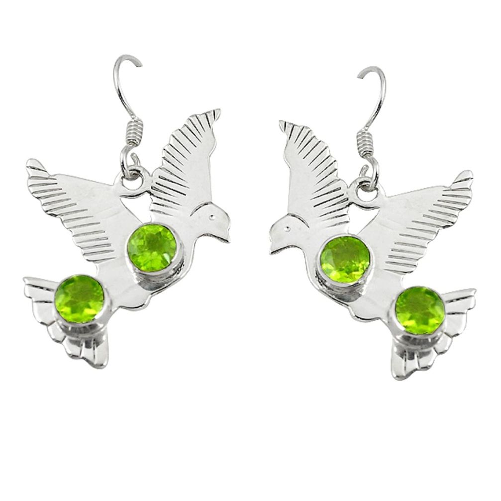 Natural green peridot 925 sterling silver dangle earrings jewelry d6928