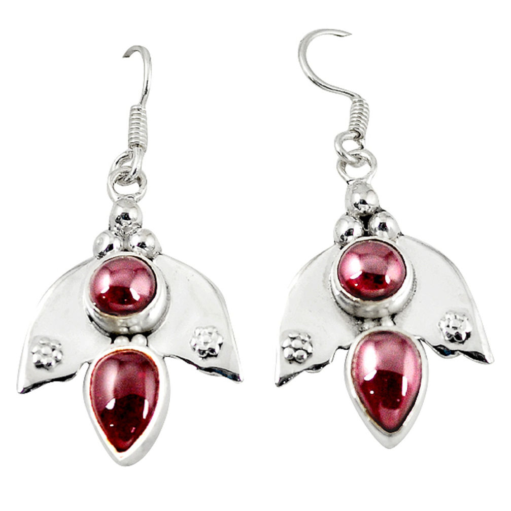 Natural red garnet 925 sterling silver dangle earrings jewelry d6933