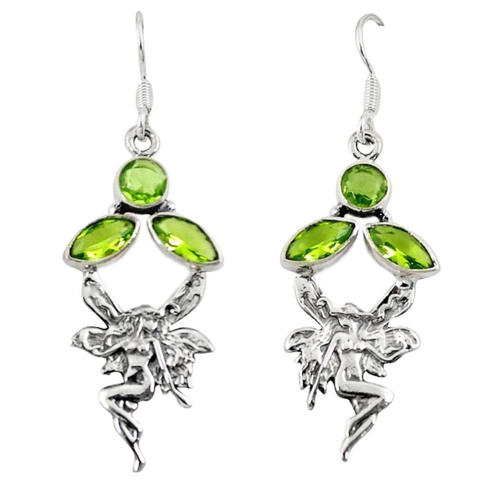 925 sterling silver green peridot quartz angel wings fairy earrings d6995